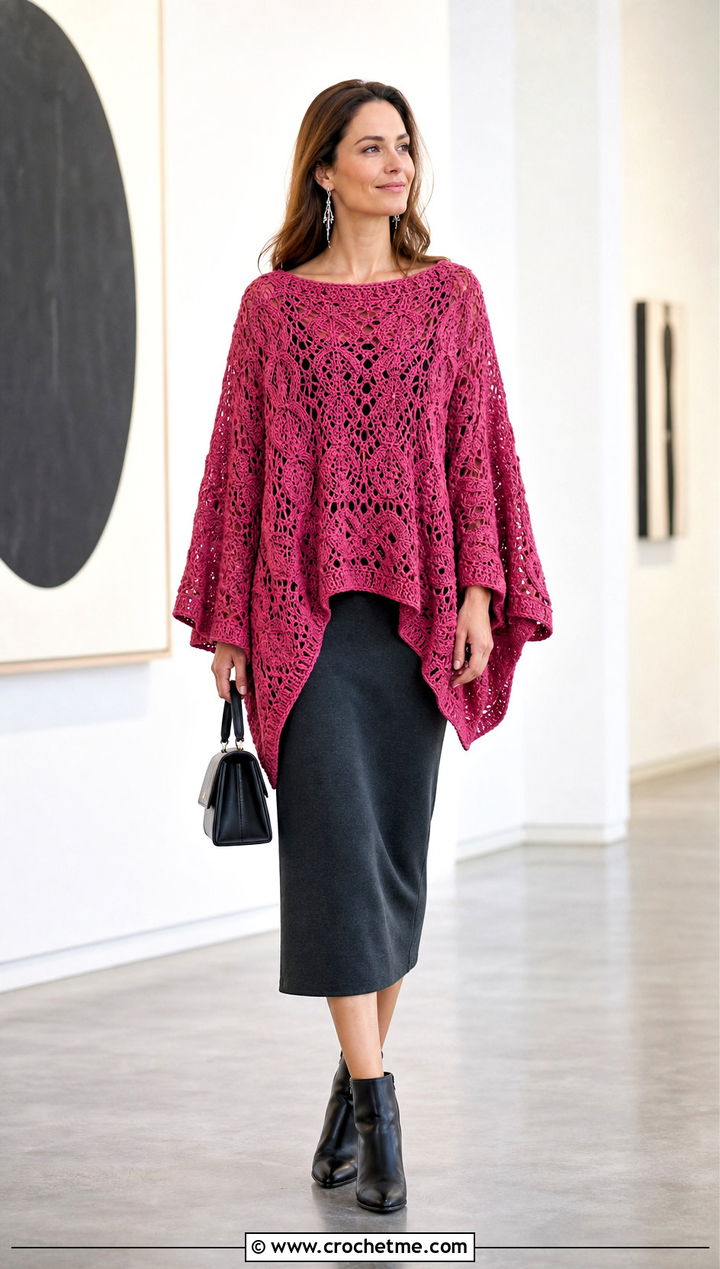 Swancho Lace Crochet Sweater With Column Dress - 25 lace crochet sweater outfit ideas