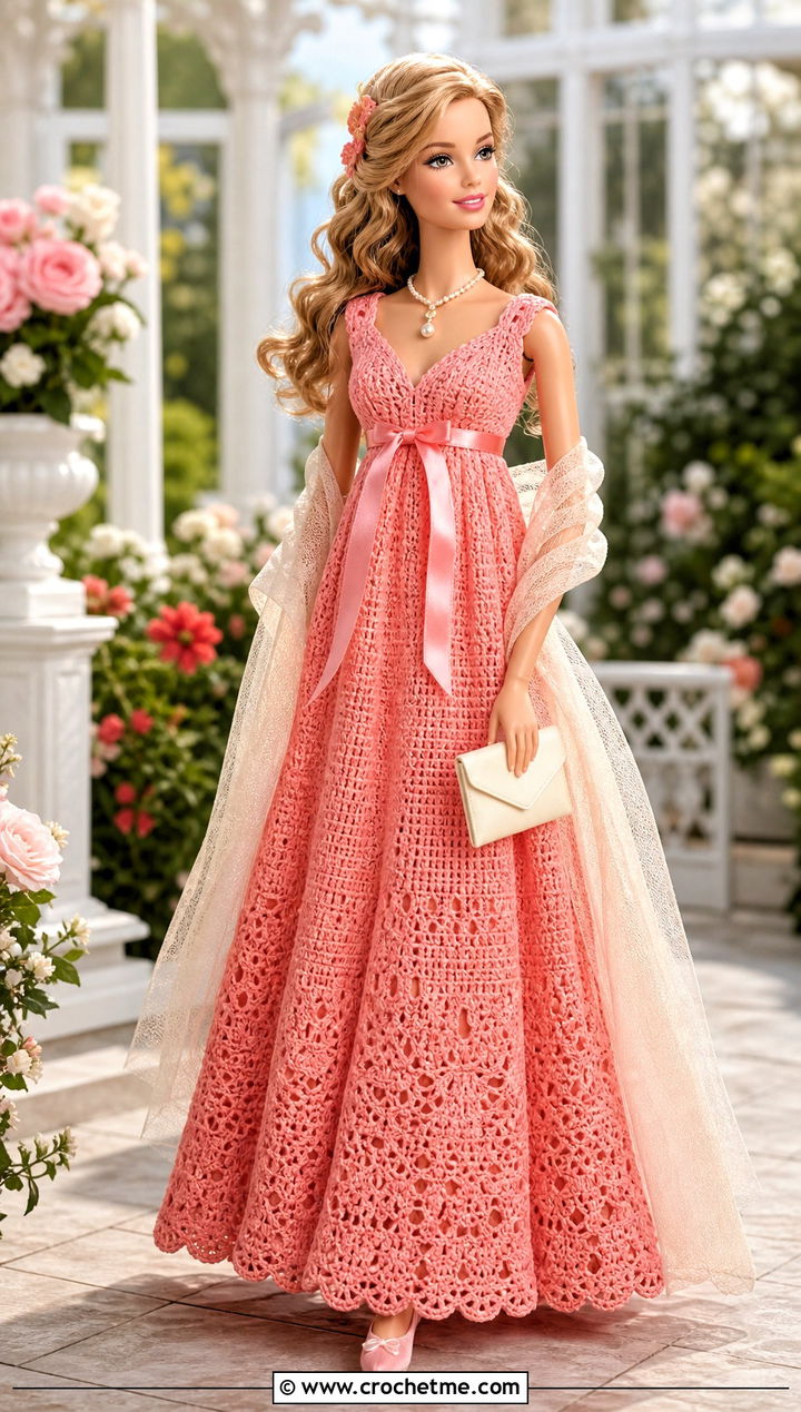 Sweet Guava Empire Waist Crochet Barbie Ball Gown - 30 crochet barbie ball gowns outfit ideas
