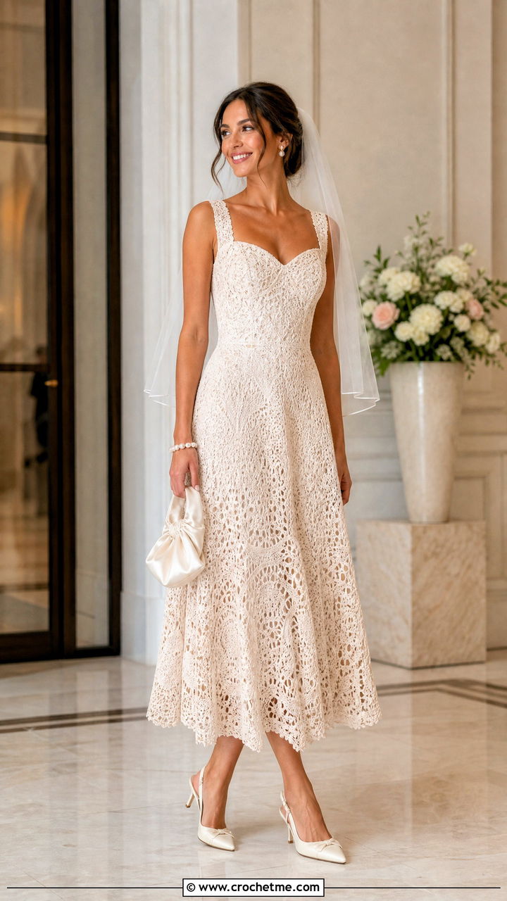 Sweetheart Crochet Fit And Flare Wedding Dress - 35 crochet wedding dresses outfit ideas