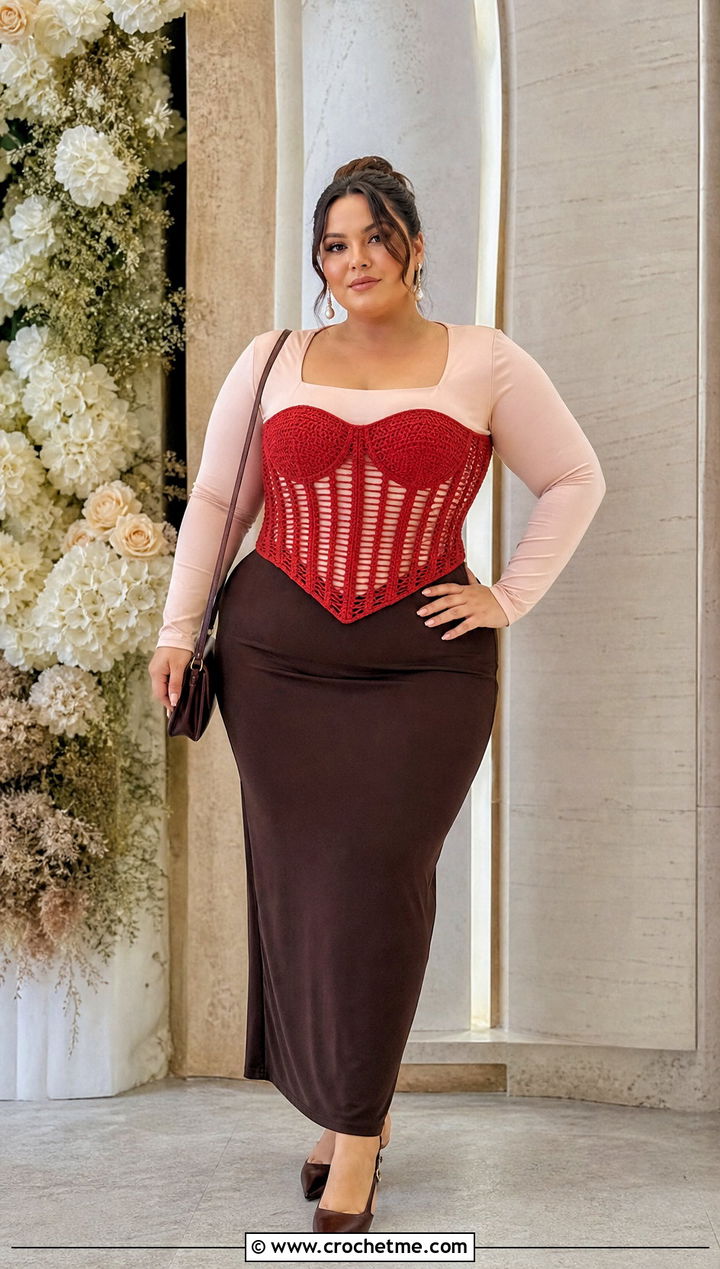 Sweetheart Crochet Skeleton Corset With Column Skirt - 15 crochet skeleton corset outfit ideas
