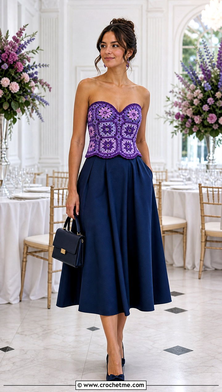 Sweetheart Granny Square Top With A Full Midi Skirt - 35 granny square crochet top outfit ideas