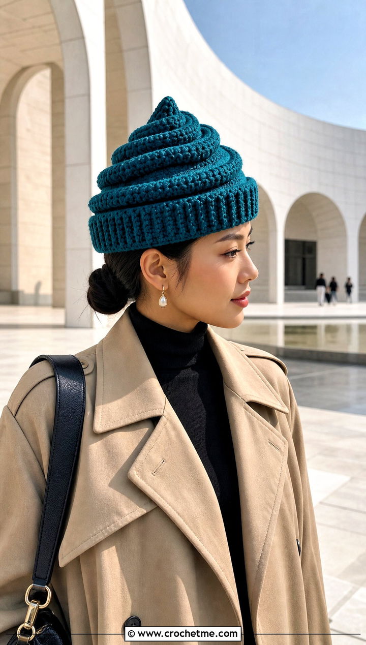 Swirled Frosting Cupcake Crochet Hat With Trench Coat - 25 cupcake crochet hat outfit ideas