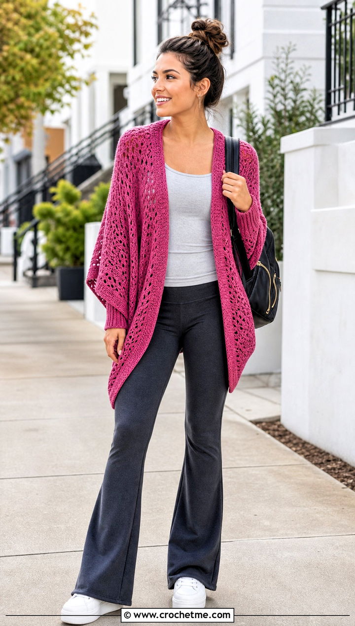 Swoncho Crochet Poncho With Flare Leggings - 20 Easy Crochet Poncho For Beginners outfit ideas