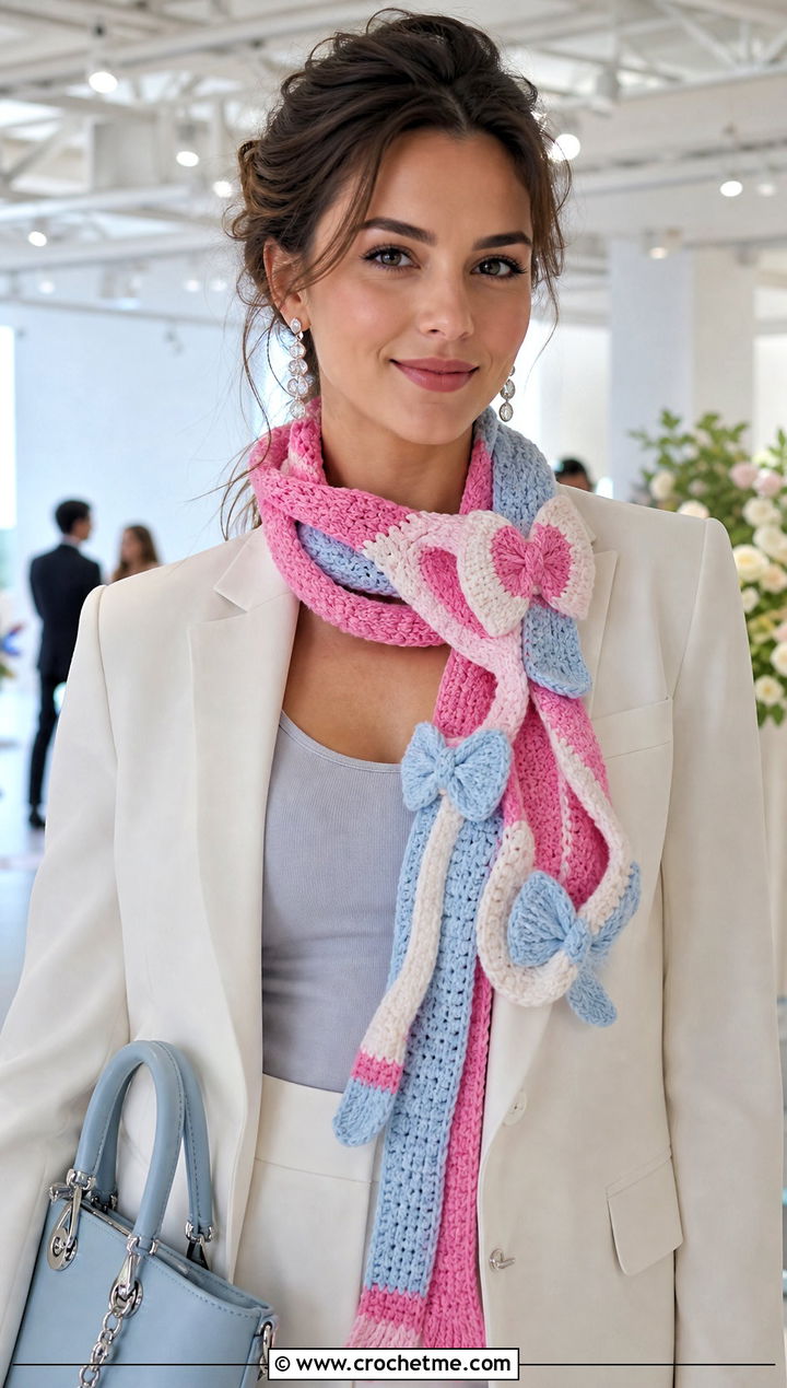 Sylveon Ribbon Scarf With White Suit - 25 Crochet Pokemon Scarf outfit ideas