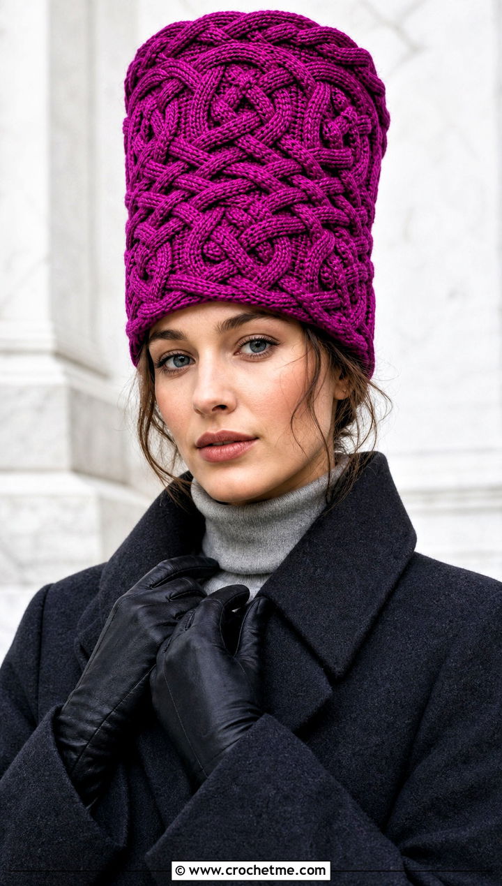 Tall Celtic Knotwork Hat With Maxi Coat And Wide Leg Pants - 15 celtic crochet hat outfit ideas