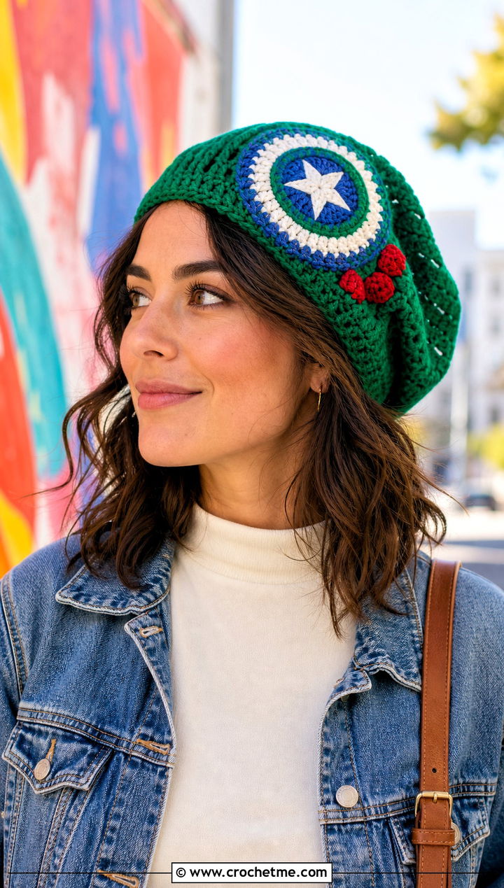 Tam Crochet Captain America Hat With Maxi Skirt - 25 Crochet Captain America Hat outfit ideas