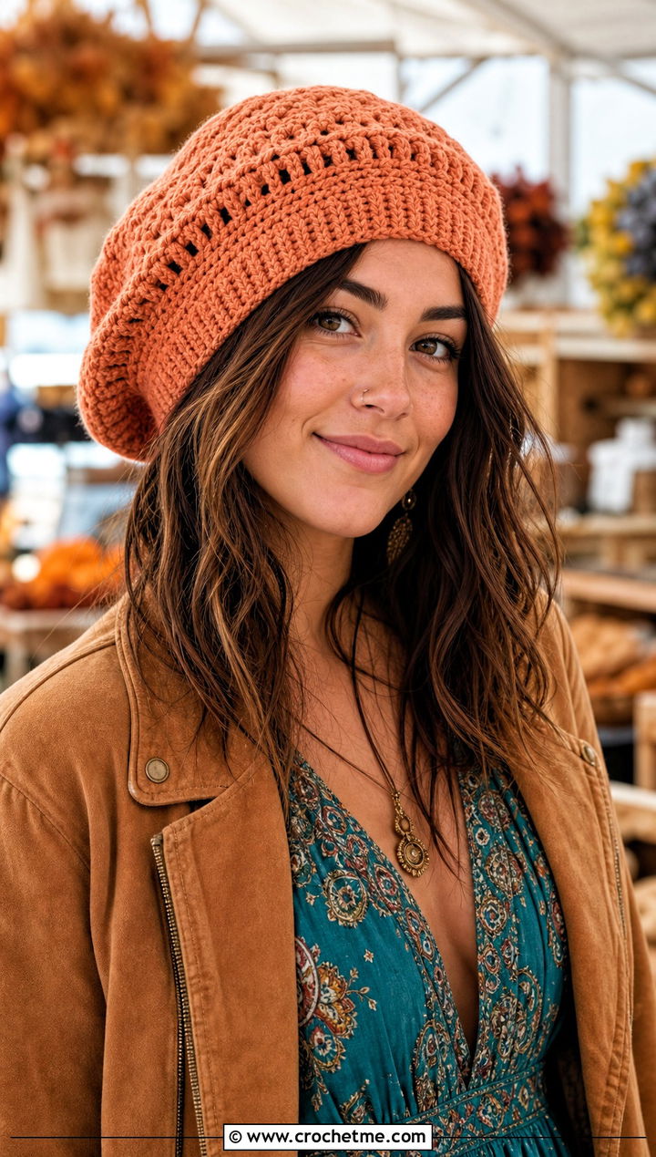 Tam Slouch Crochet Hat With Boho Maxi Dress - 30 slouch crochet hat outfit ideas