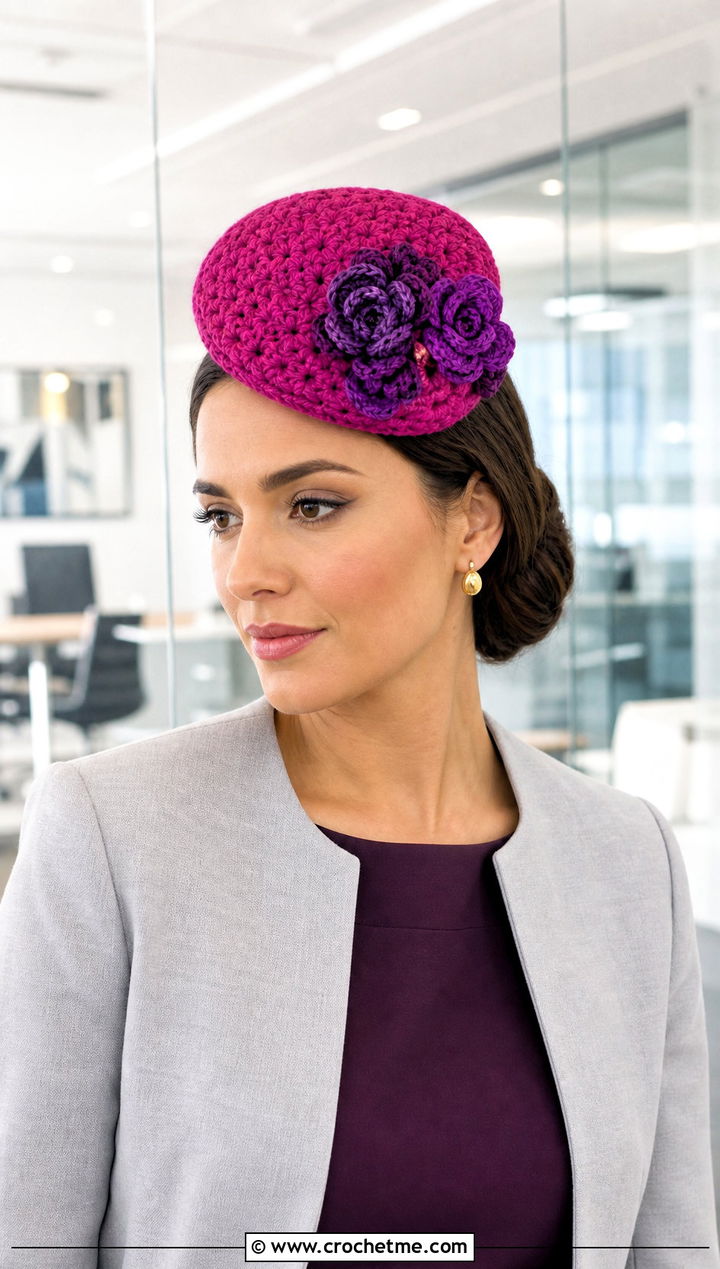 Tamayo Floral Pillbox Hat With Office Dress - 25 Demon Slayer Crochet Hat outfit ideas