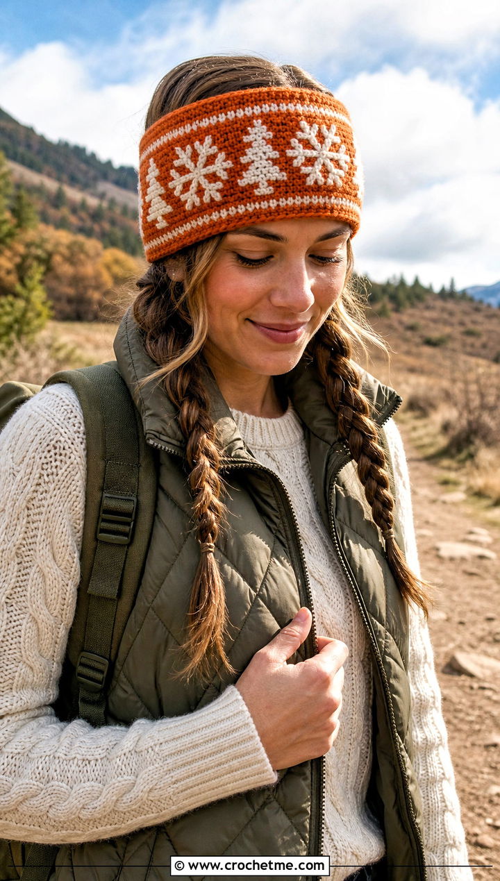 Tangerine Mosaic Crochet Winter Wonderland Headband With Quilted Vest - 15 Mosaic Crochet Winter Wonderland Headband outfit ideas