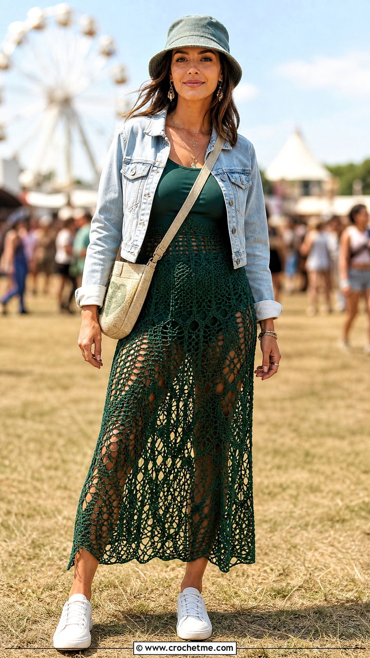 Tank Crochet Festival Dress With Denim Jacket - 35 crochet festival dress outfit ideas