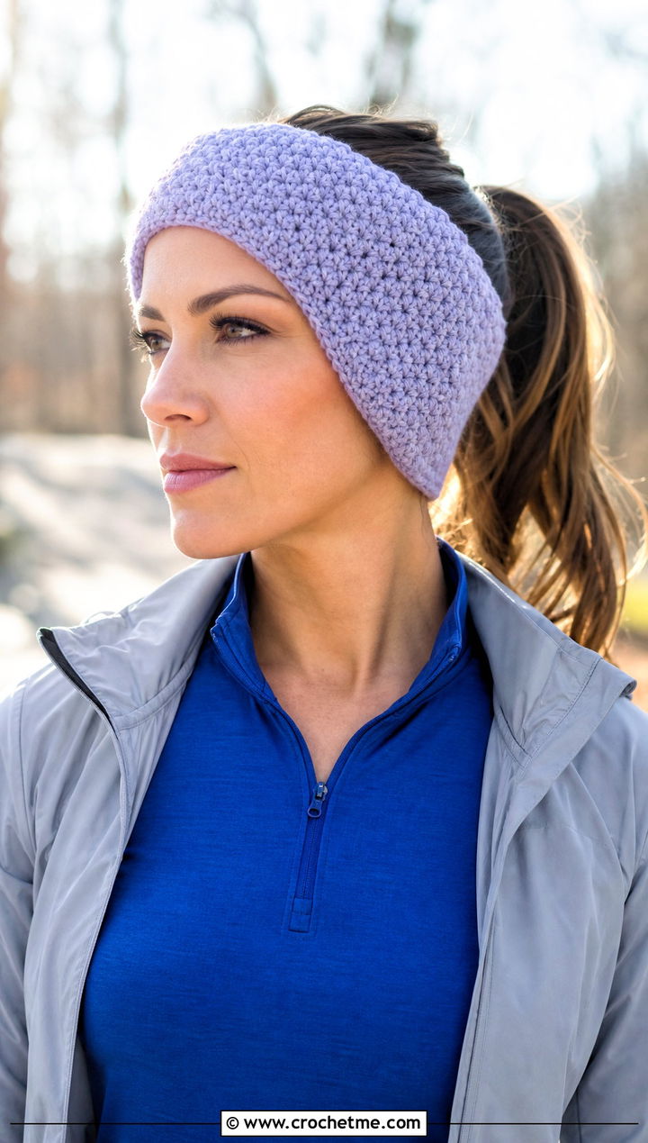 Tapered Bulky Crochet Ear Warmer With Running Outfit - 25 Bulky Crochet Ear Warmer outfit ideas