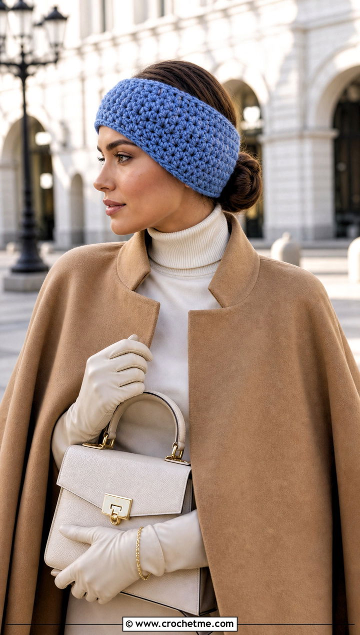Tapered Bulky Yarn Crochet Ear Warmer With Cape Coat - 20 Bulky Yarn Crochet Ear Warmer outfit ideas