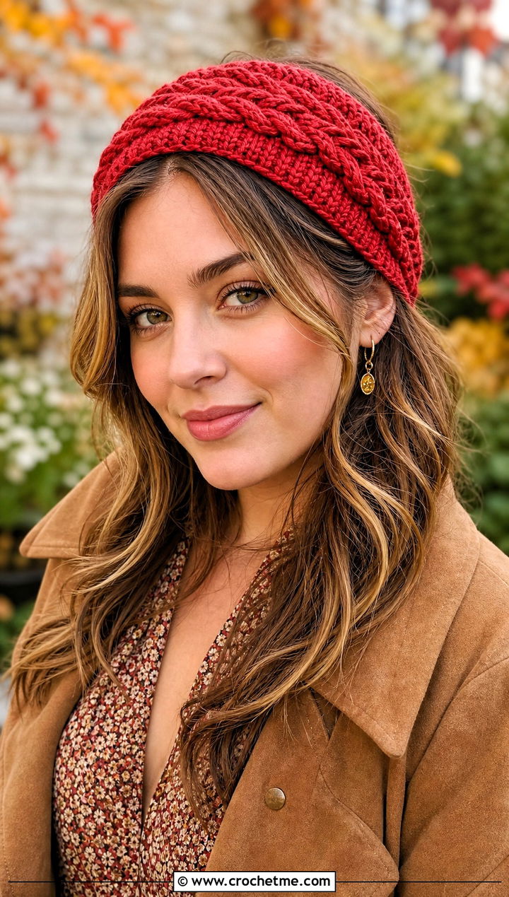 Tapered Cable Headband With Floral Maxi Dress - 15 cable crochet headband outfit ideas