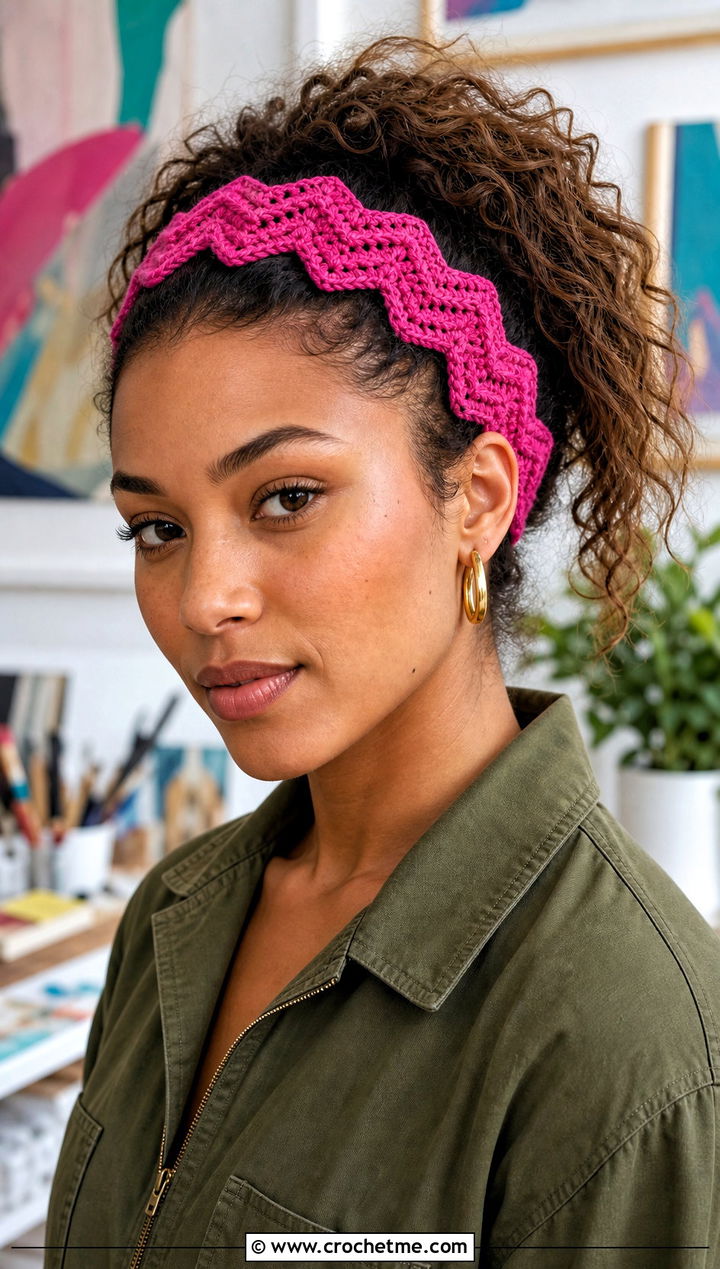 Tapered Chevron Headband With Utility Jumpsuit And Sneakers - 15 Crochet Chevron Headband outfit ideas