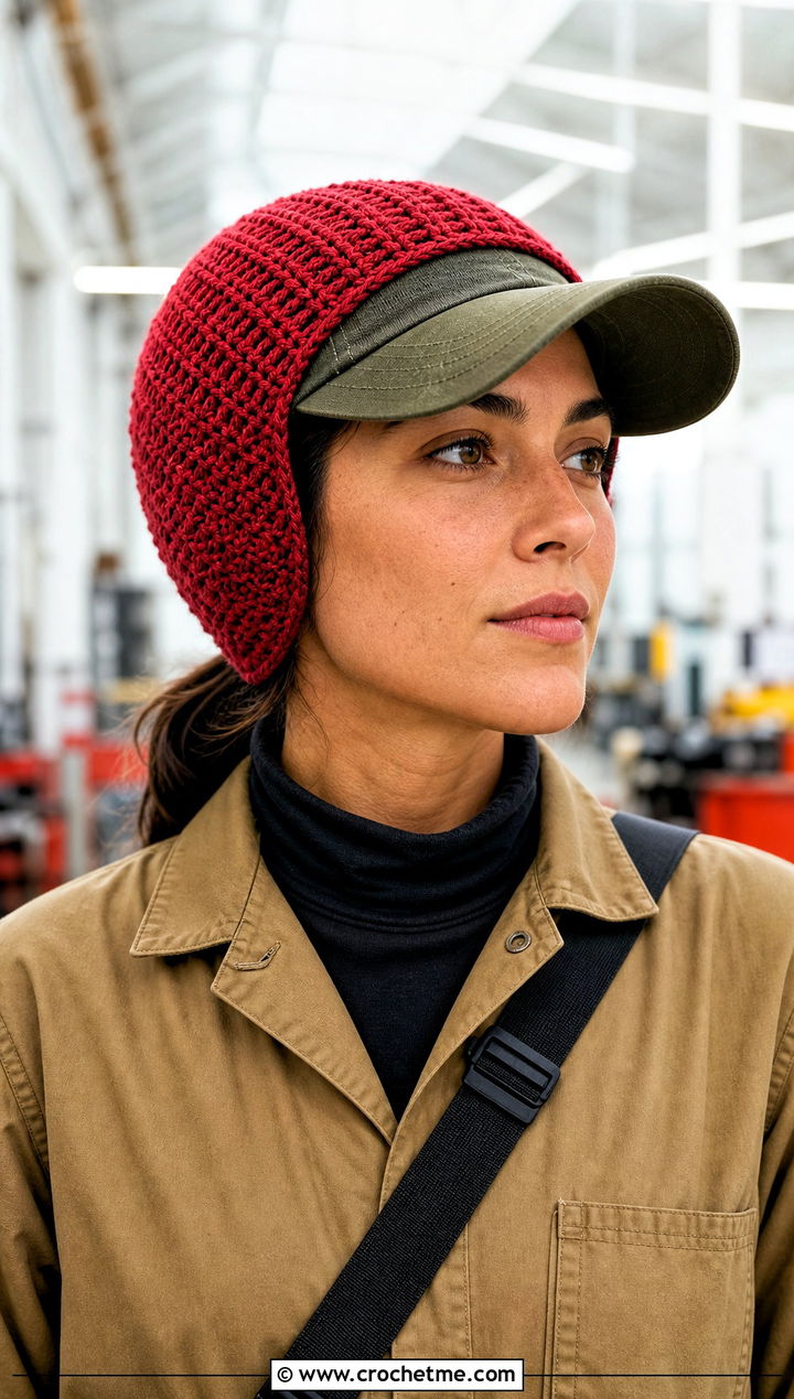 Tapered Crochet Baseball Hat Ear Warmer With Utility Jumpsuit - 25 Crochet Baseball Hat Ear Warmer outfit ideas