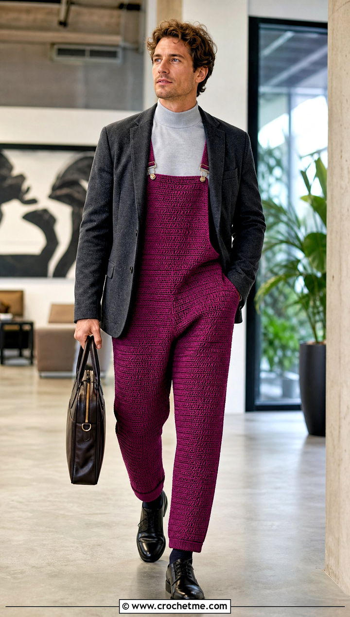 Tapered Crochet Bib Overalls With Blazer - 15 crochet overalls men outfit ideas