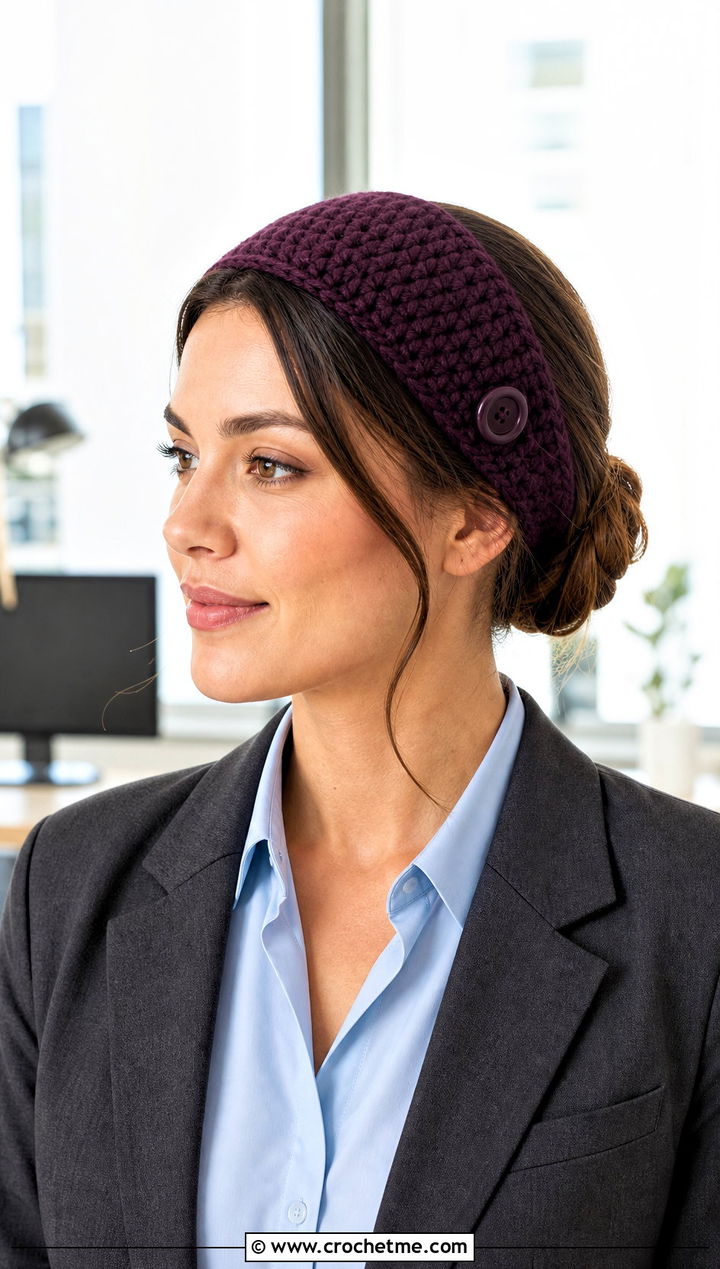 Tapered Crochet Button Headband With Blazer - 15 Crochet Button Headband outfit ideas
