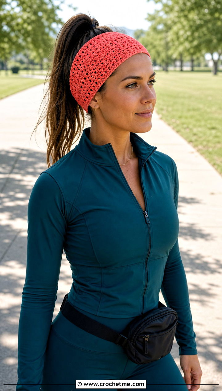 Tapered Crochet Tie Headband With Athleisure Set - 35 crochet tie headband outfit ideas