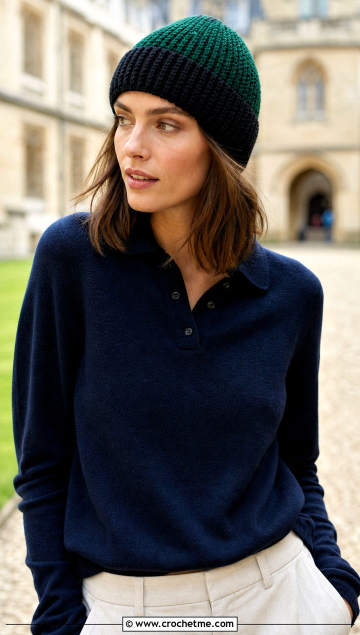Tapered Crown Clancy Crochet Beanie With Polo Sweater And Chinos - 30 clancy beanie crochet outfit ideas