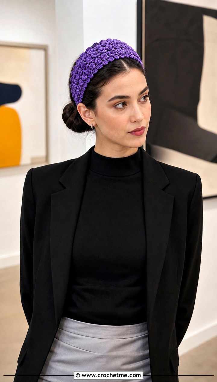 Tapered Jasmine Stitch Headband With Satin Midi Skirt - 20 Crochet Jasmine Stitch Headband outfit ideas