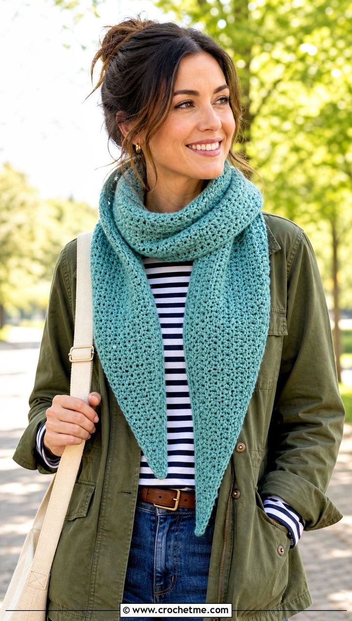 Tapered Thermal Stitch Crochet Scarf With Utility Jacket - 20 Thermal Stitch Crochet Scarf outfit ideas