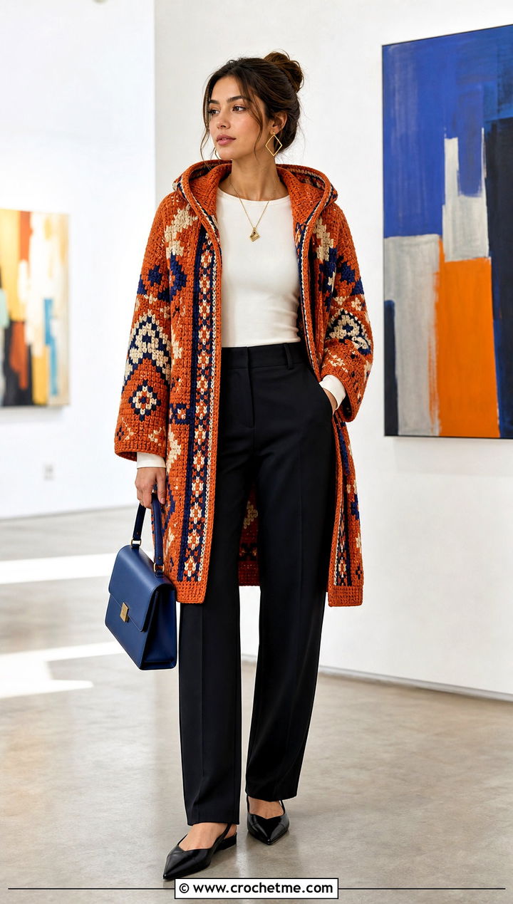 Tapestry Crochet Blanket Hoodie With Ponte Pants - 30 crochet blanket hoodie outfit ideas