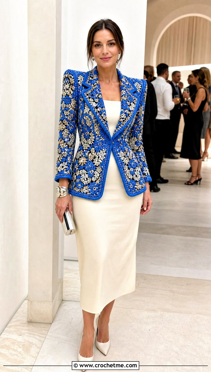 Tapestry Crochet Blazer With Column Dress - 30 crochet tapestry clothes and outfit ideas