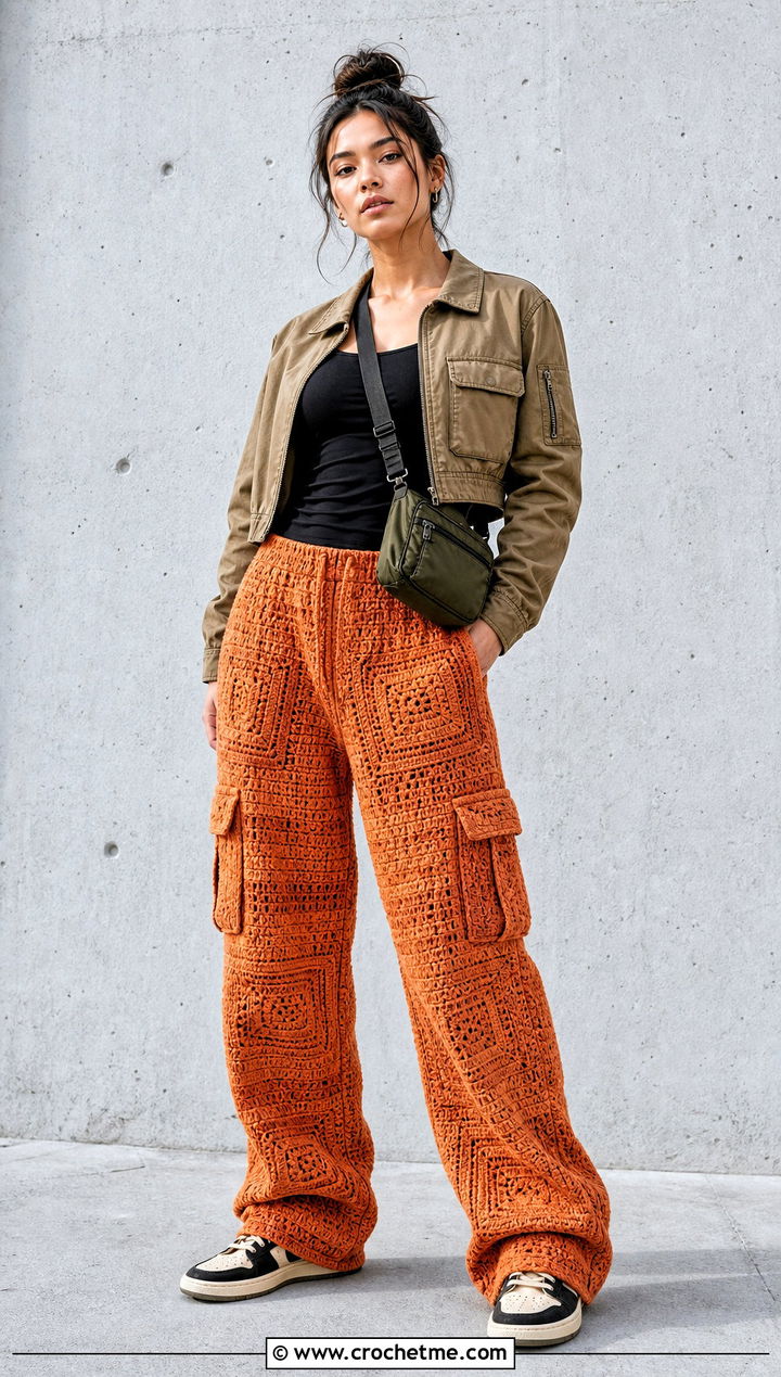 Tapestry Crochet Cargo Pants With Fitted Tank - 35 cute crochet clothes ideas