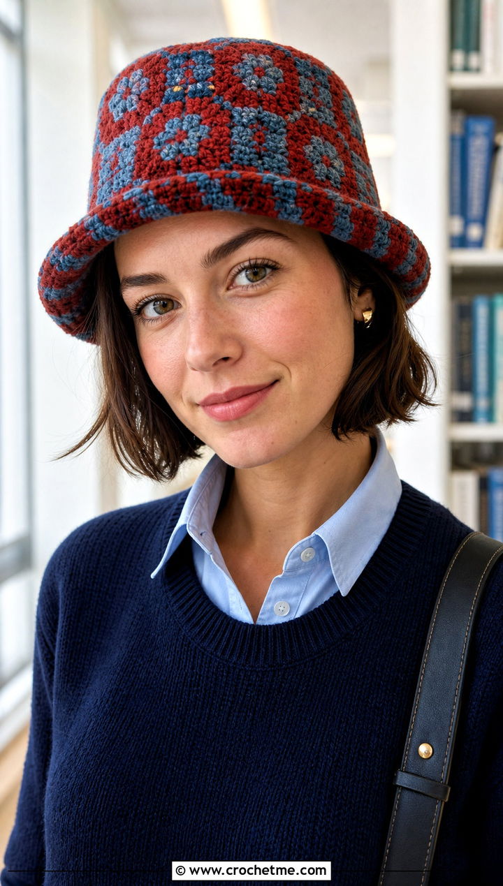 Tapestry Crochet Fold Up Brim Hat With Preppy Outfit - 15 Crochet Hat With Fold Up Brim outfit ideas