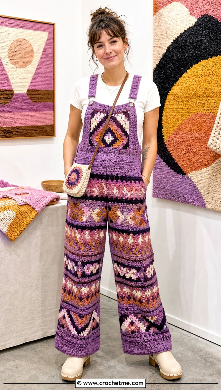 Tapestry Crochet Overalls With Fitted T Shirt - 30 crochet tapestry clothes and outfit ideas