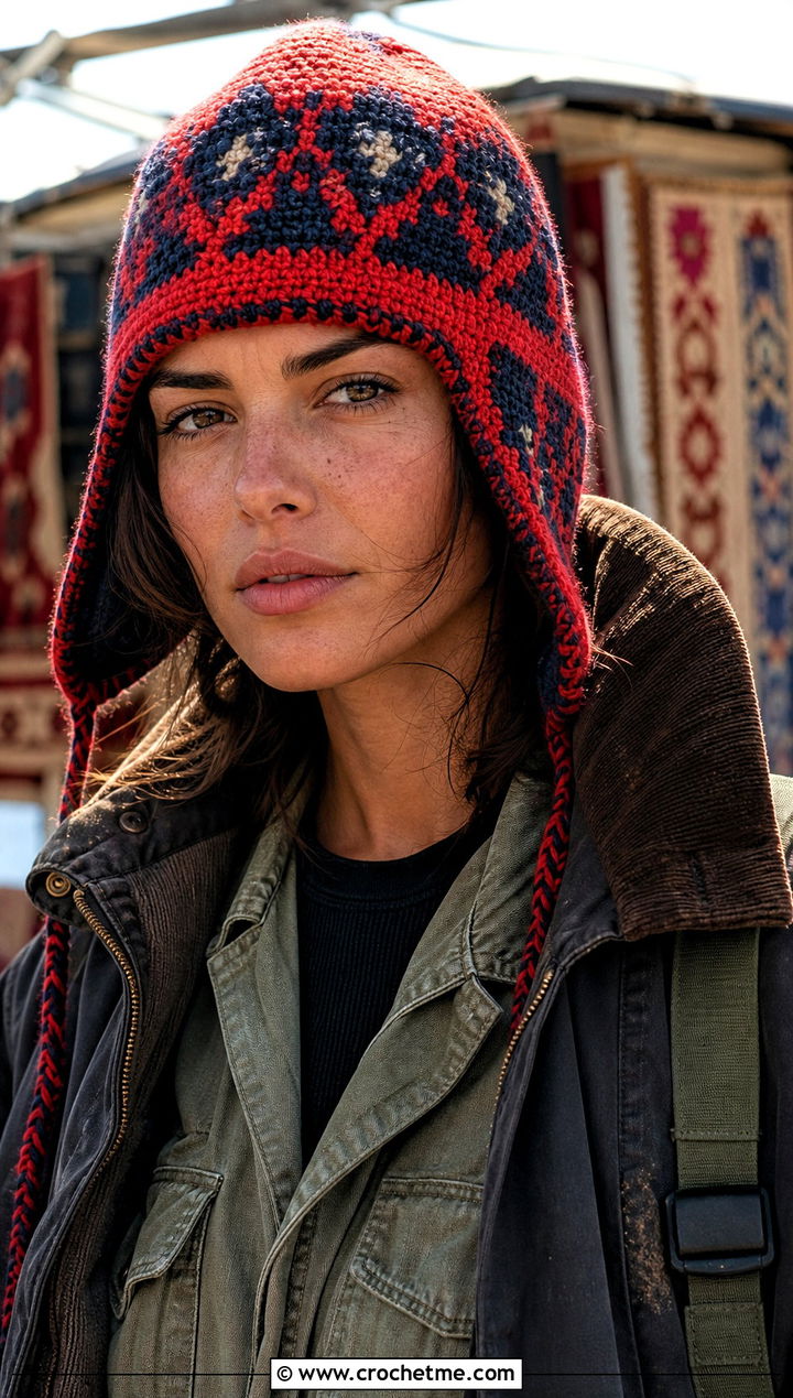 Tapestry Crochet Russian Hat With Utility Jumpsuit - 35 crochet russian hat outfit ideas