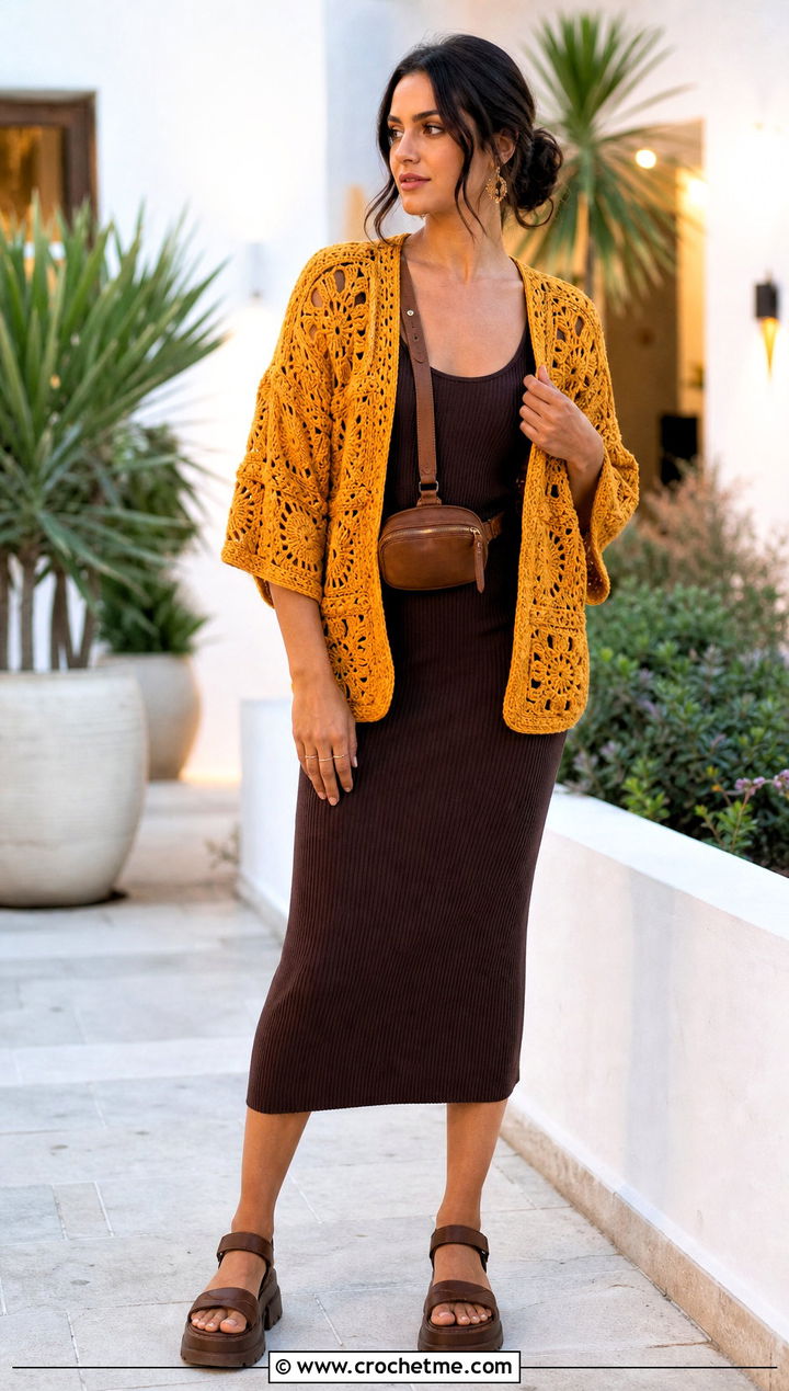Tapestry Crochet Shrug With Tank Dress - 30 crochet tapestry clothes and outfit ideas