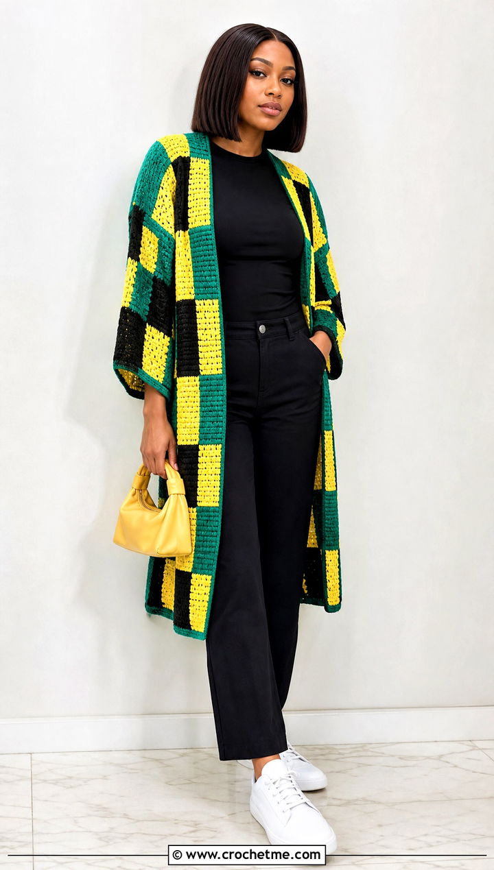 Tapestry Crochet Tanjiro Kimono With Monochrome Basics - 25 tanjiro crochet kimono outfit ideas