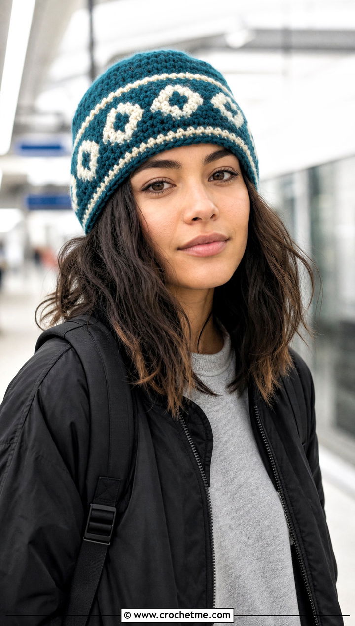 Tapestry Crochet Woolly Hat With Bomber Jacket And Joggers - 15 Crochet Woolly Hat outfit ideas