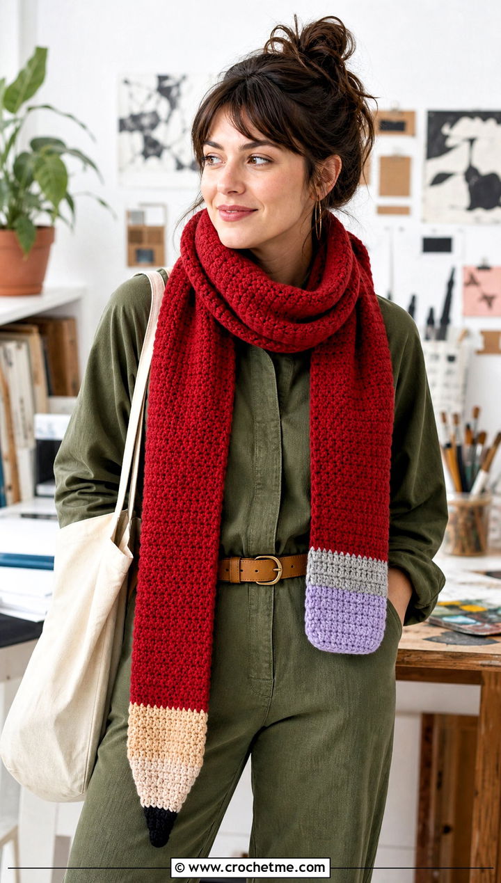 Tapestry Pencil Crochet Scarf With Utility Jumpsuit - 30 Pencil Crochet Scarf outfit ideas