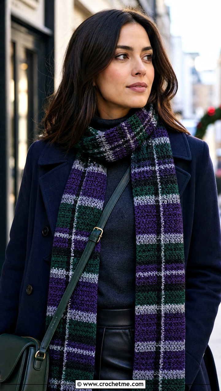 Tartan Slytherin Crochet Scarf With Peacoat - 30 slytherin crochet scarf outfit ideas