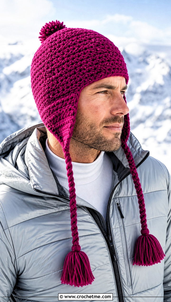 Tassel Crochet Earflap Hat With Ski Jacket - 15 Mens Crochet Hat With Earflaps outfit ideas