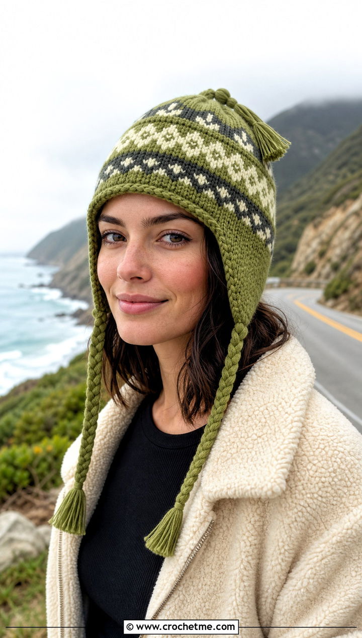 Tassel Crochet Fair Isle Hat With Sherpa Jacket - 25 Crochet Fair Isle Hat outfit ideas