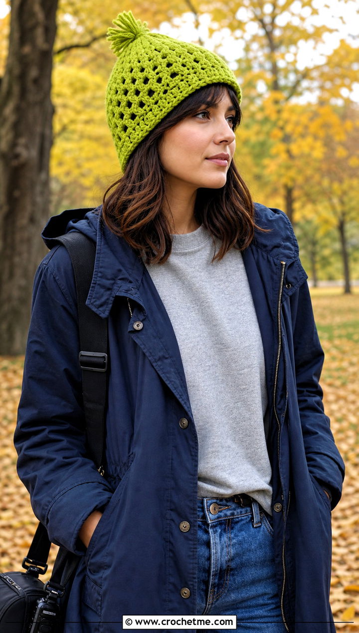 Tassel Granny Stitch Hat With Parka And Barrel Jeans - 30 crochet granny stitch hat outfit ideas