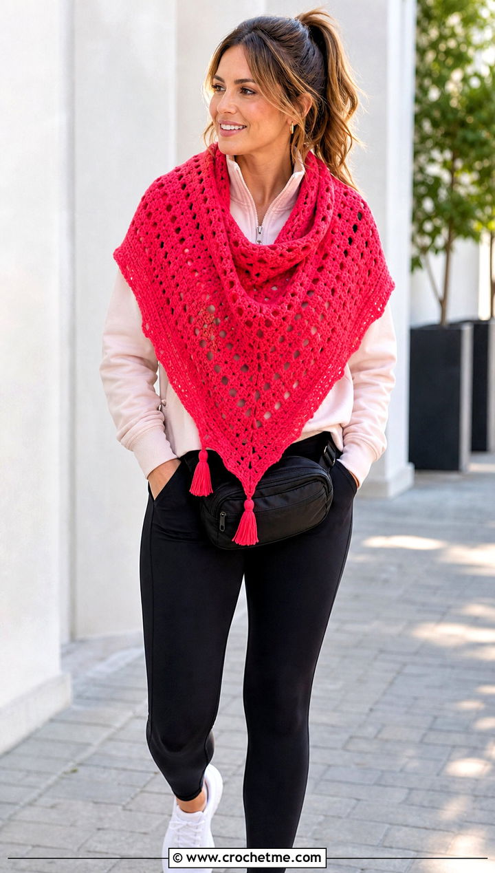 Tassel Virus Shawl With Athleisure - 35 crochet virus shawl outfit ideas