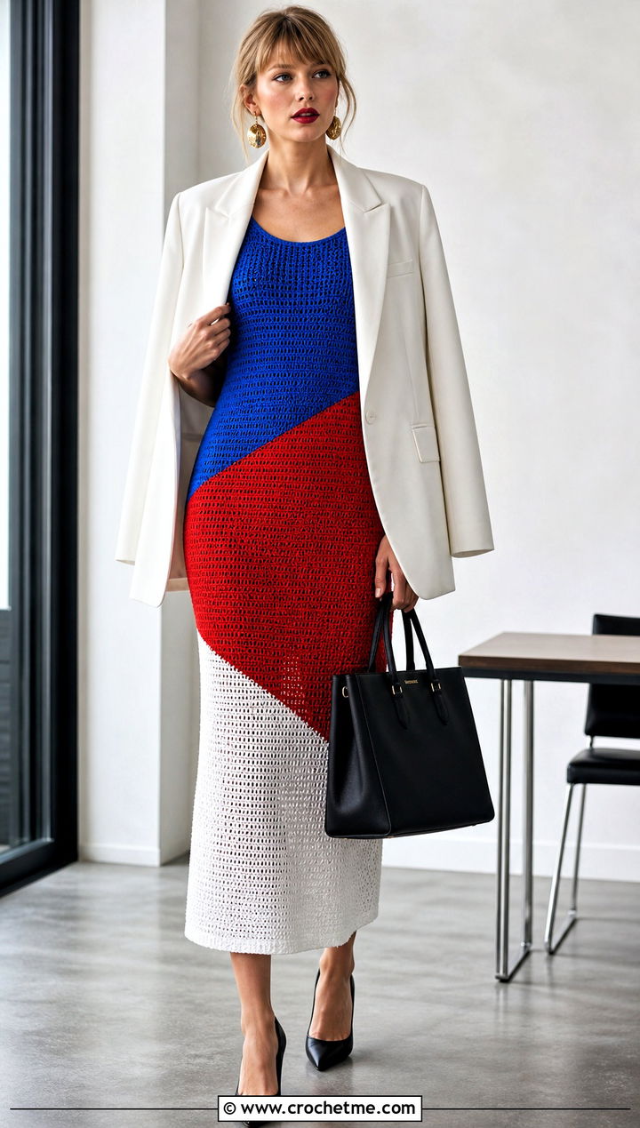 Taylor Swift Color Block Crochet Midi Dress With Blazer - 25 Taylor Swift Crochet Dress outfit ideas