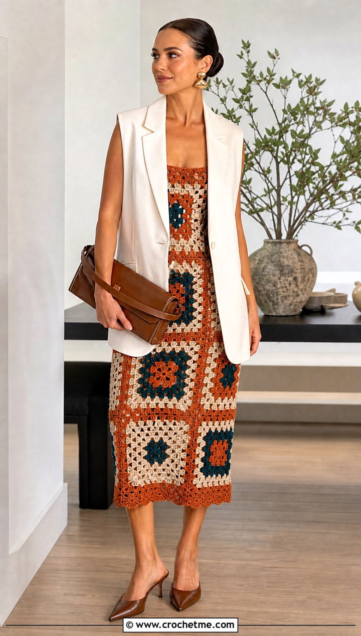 Taylor Swift Crochet Tank Midi Dress With Tailored Vest - 25 Taylor Swift Crochet Dress outfit ideas