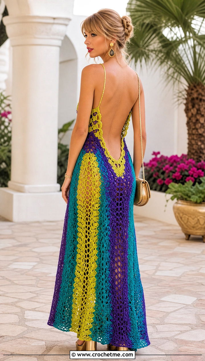 Taylor Swift Open Back Crochet Maxi Dress With Platform Sandals - 25 Taylor Swift Crochet Dress outfit ideas