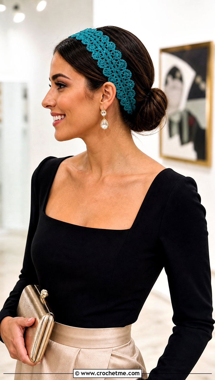 Teal Scalloped Lace Crochet Headband With Satin Skirt - 15 Teal Crochet Headband outfit ideas