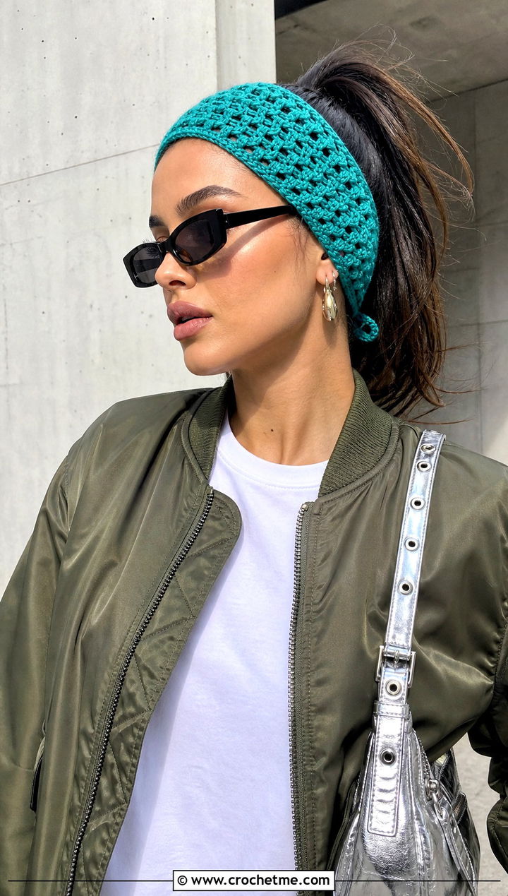 Teal Skinny Tie Crochet Headband With Cargo Pants - 15 Teal Crochet Headband outfit ideas