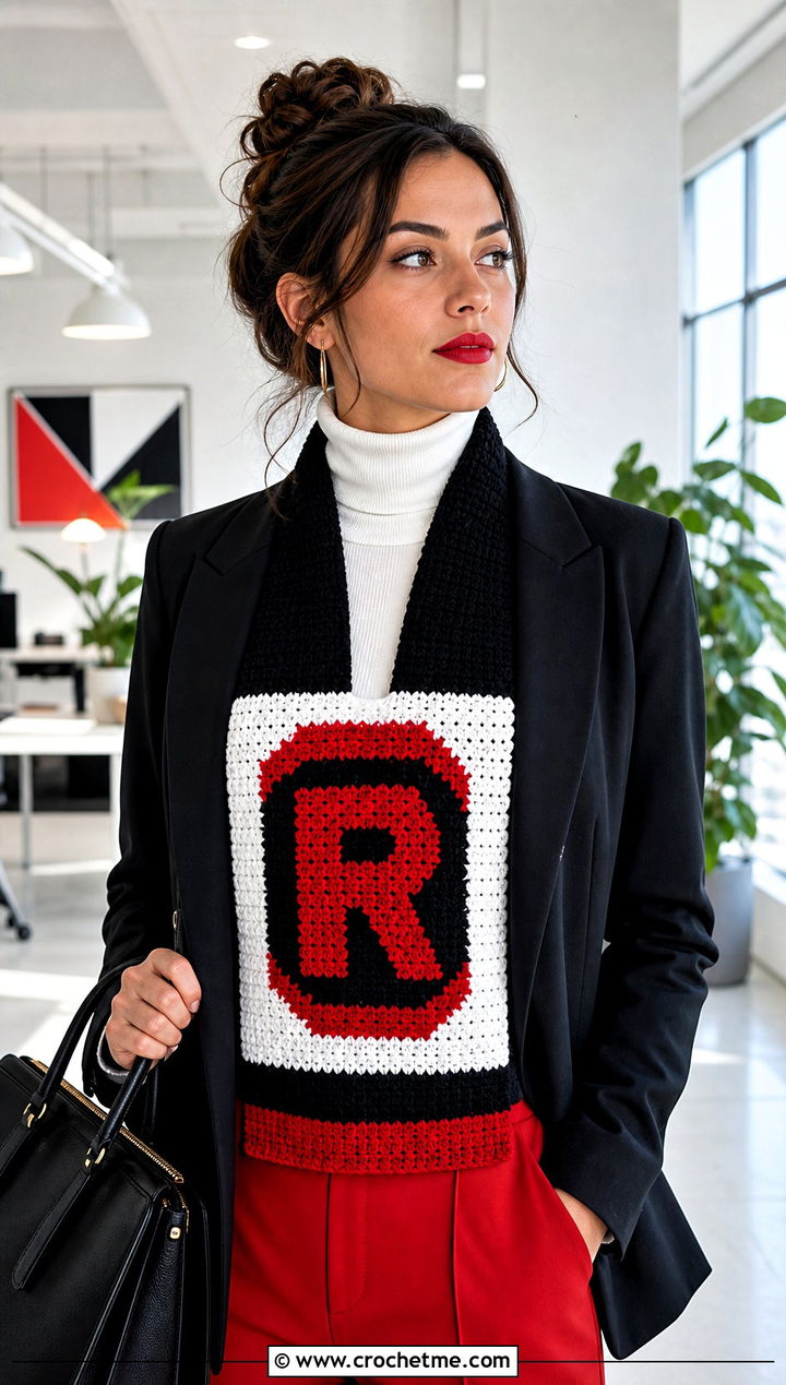 Team Rocket Logo Scarf With Red Trousers - 25 Crochet Pokemon Scarf outfit ideas