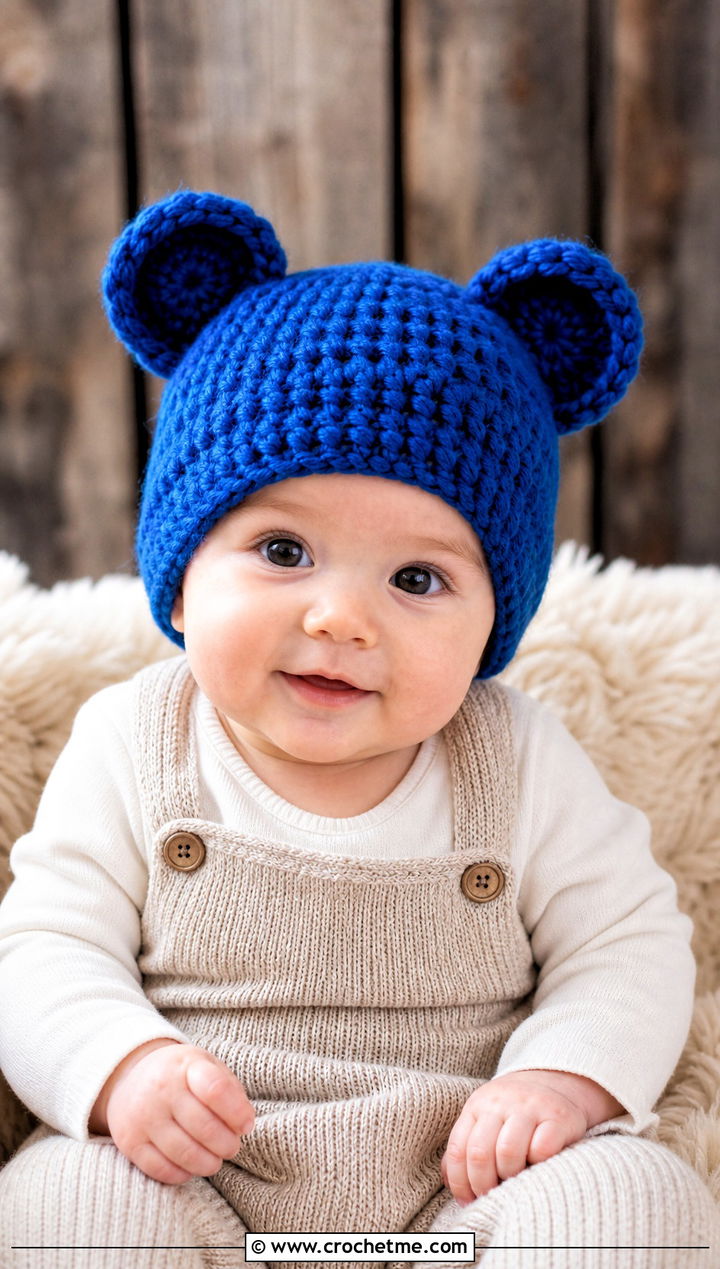 Teddy Bear Ear Photo Prop Crochet Hat With Knit Overalls - 15 Photo Prop Crochet Hat outfit ideas