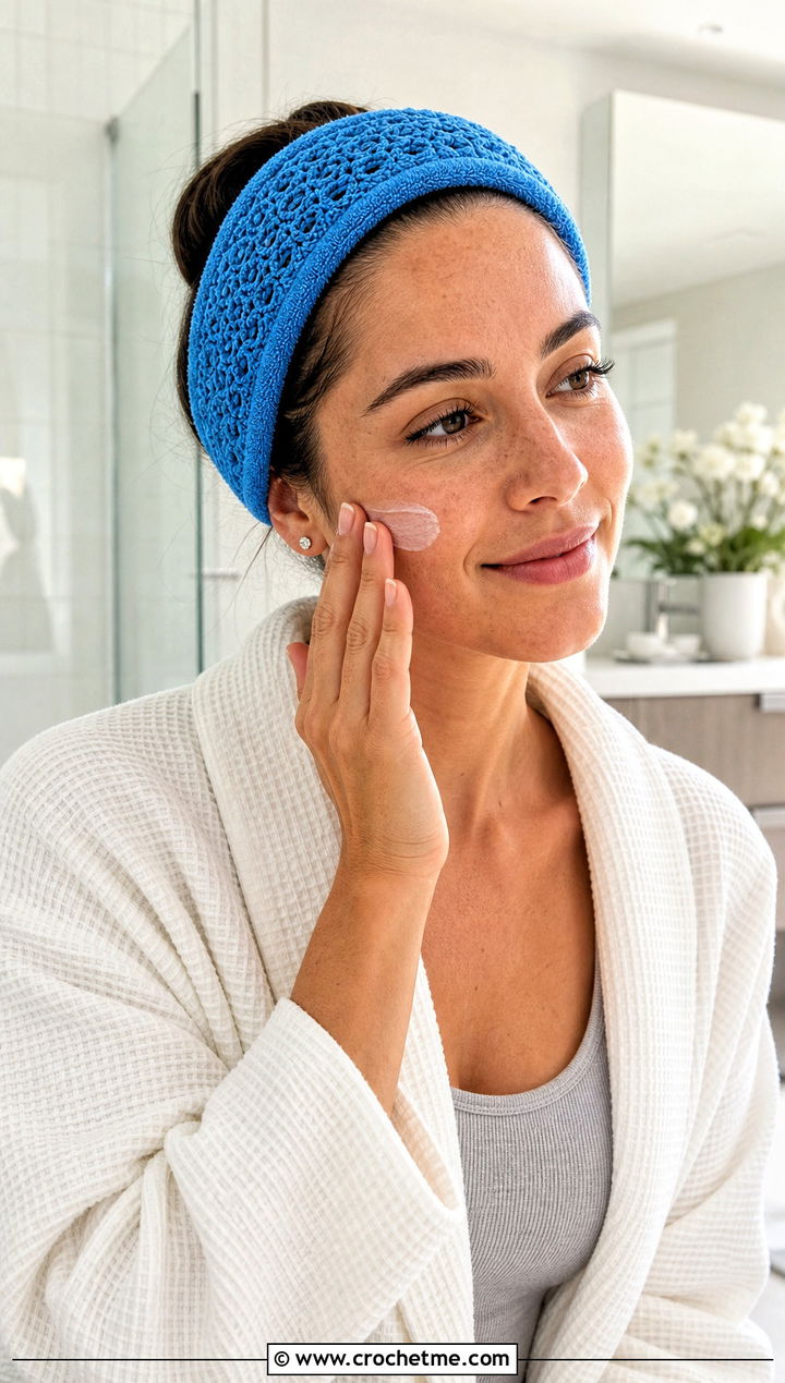 Terry Lined Crochet Skincare Headband With Spa Outfit - 15 Crochet Skincare Headband outfit ideas