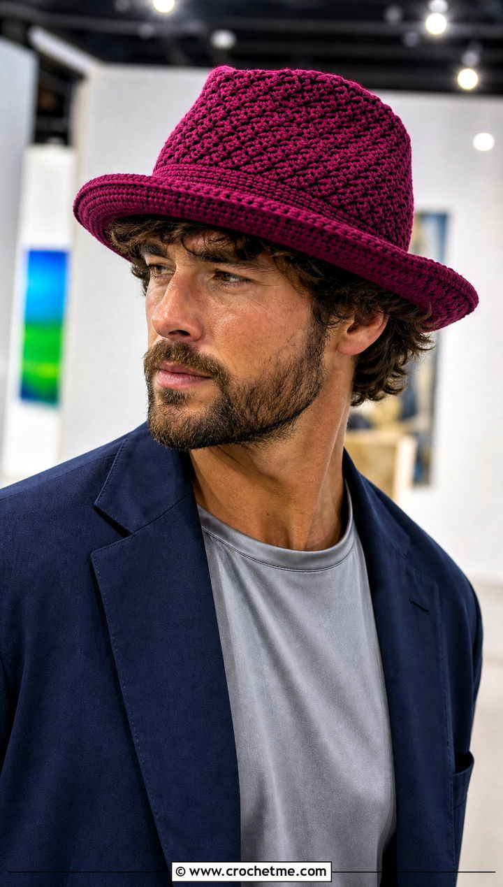Textured Brim Crochet Hat With Evening Outfit - 30 male crochet hat outfit ideas