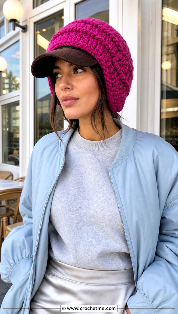 Textured Crochet Baseball Hat Ear Warmer With Satin Skirt - 25 Crochet Baseball Hat Ear Warmer outfit ideas